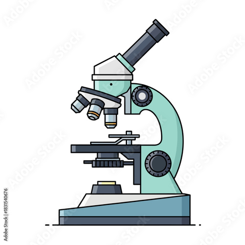 Illustration of a scientific microscope for research and medical analysis used in laboratories