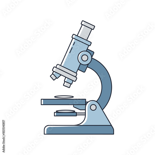 Illustration of a classic blue microscope for laboratory work and medical research tool