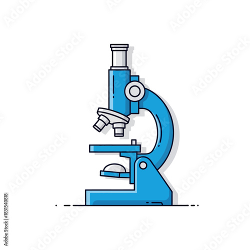 Detailed blue microscope illustration for scientific research and laboratory analysis equipment