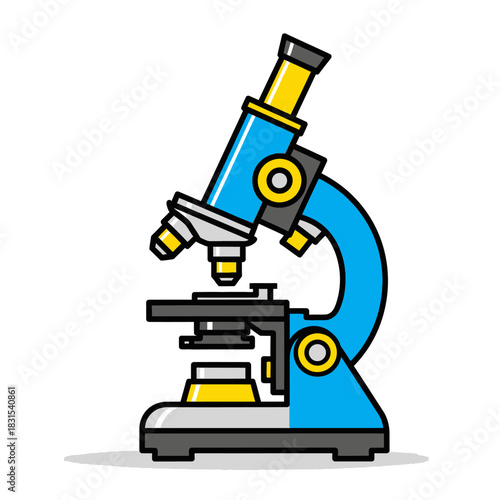 Detailed blue and yellow microscope illustration for educational and scientific purposes in the lab