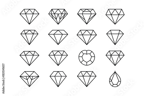 Collection of diamond icons in various styles and cuts