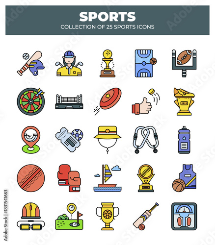 Collection of 25 Sport Icons.  Athletic Equipment. Games & More