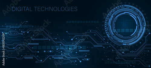 Modern digital technologies. Poster of modern digital connections. Technological background.