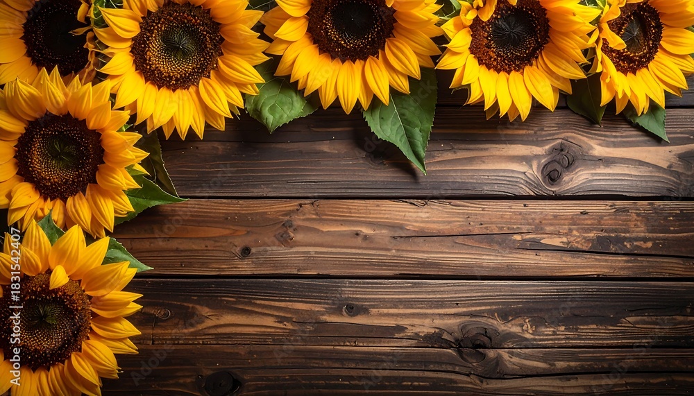 Obraz premium Sunflowers on Rustic Wood - A Vibrant Floral Display.