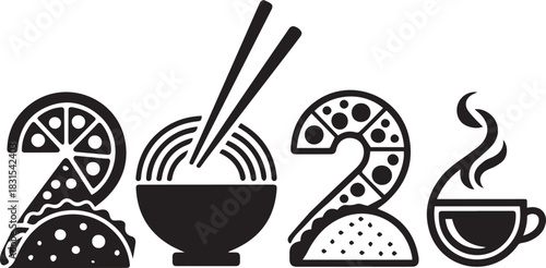 Culinary year 2024 vector design with food icons isolated on transparent
