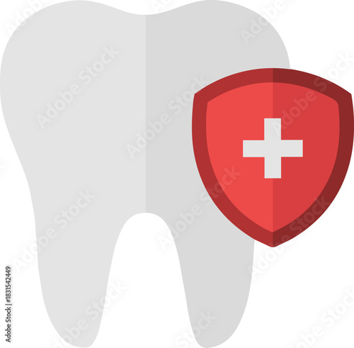 Tooth protection shield icon, dental healthcare flat vector design