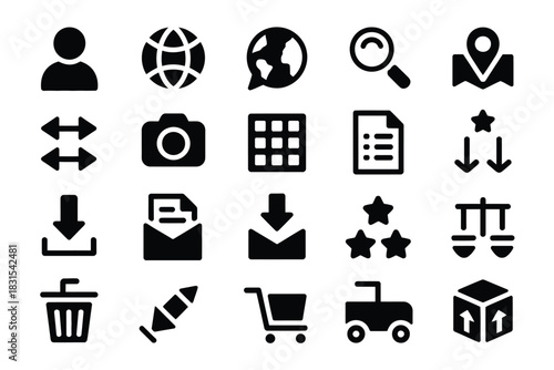 A collection of diverse web and application interface icons for digital use.