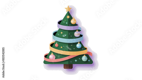 Festive Tree: A decorated Christmas tree. The illustration style shows an animated view.