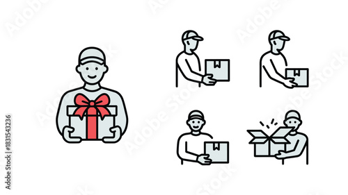 Delivery person holding and opening a gift box, representing shipping and logistics.