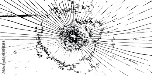 Shattered glass texture with radial cracks from a central impact point, abstract