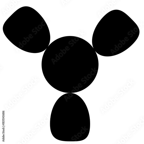 Simple black silhouette icon representing a threebladed fan or propeller shape