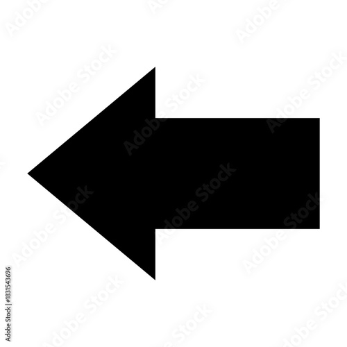 Black silhouette of a simple, bold, solid left pointing arrow symbol for navigation or direction indication