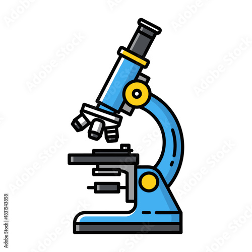 Detailed illustration of a colorful microscope used for scientific research viewing small objects