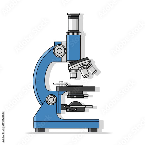 Detailed illustration of a blue laboratory microscope, a crucial tool for scientific exploration