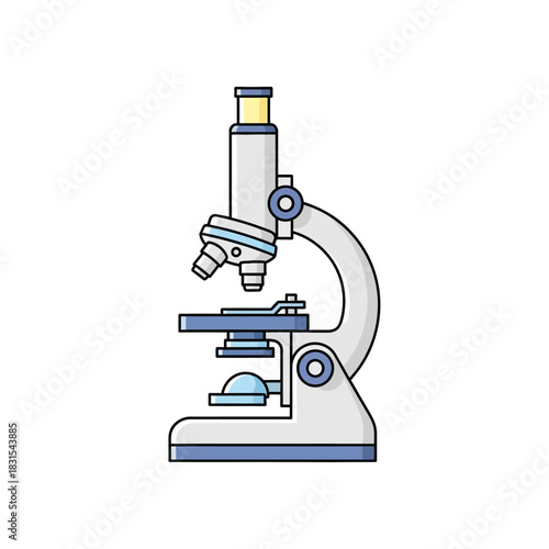 Stylized microscope illustration conveying scientific research and analysis in laboratory