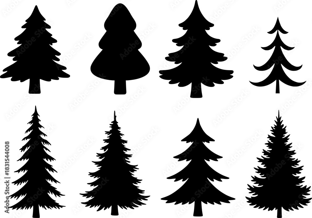 Obraz premium Christmas Tree Silhouette Collection — Pine, Fir, Spruce Shape Set in Black Vector.