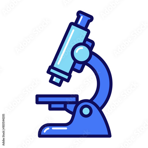 Stylized blue microscope illustration with scientific exploration depiction tool of learning