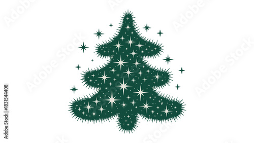 Festive Christmas Tree Design: A vibrant Christmas tree decorated with dazzling stars, captures the joy and warmth of the holiday season.