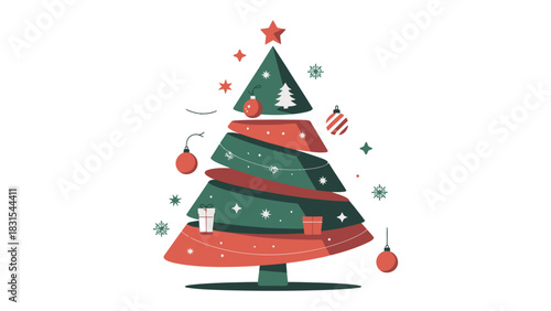 Festive Cheer: A vibrant, artfully crafted Christmas tree, adorned with delicate ornaments and twinkling lights, radiates holiday joy and warmth. 