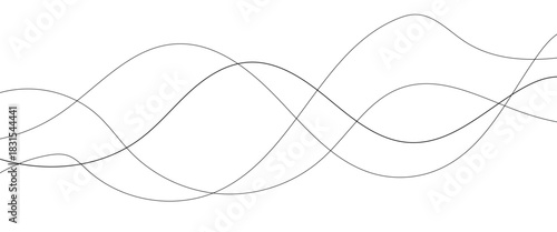 Vector black abstract wave thin curved lines graphic for design.