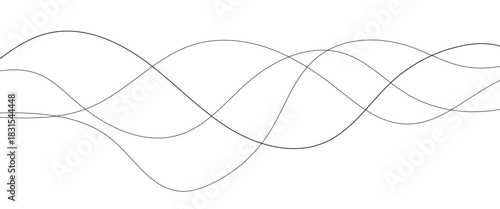 Vector black abstract wave thin curved lines graphic for design.