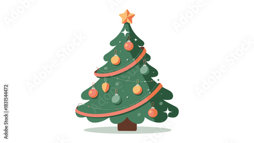 Festive Tree: A decorated evergreen tree, adorned with ornaments and a star, stands as a symbol of holiday cheer and festive celebration.