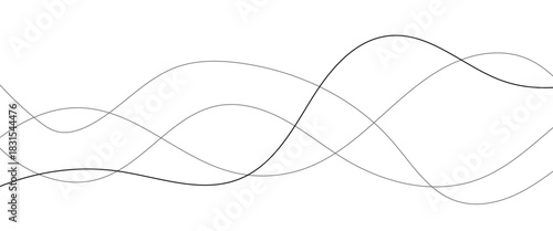 Abstract black lines wave curve motion on white background. Thin wavy line abstract background wave line horizontal divider outline minimalist background.