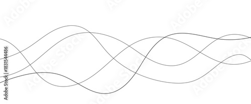 Abstract black lines wave curve motion on white background. Thin wavy line abstract background wave line horizontal divider outline minimalist background.