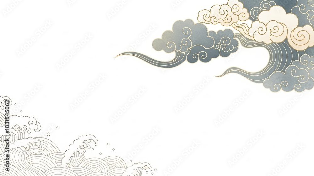 Obraz premium Elegant Oriental background with clouds and waves in sophisticated style