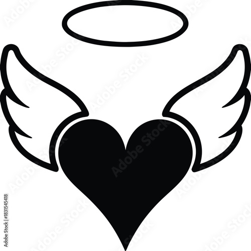 Angelic heart symbol isolated on white background