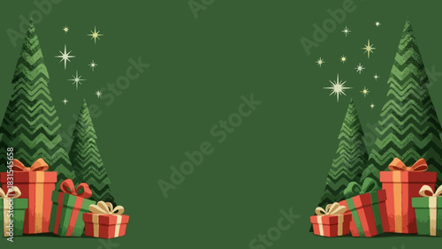 Vintage Christmas border with textured patterned trees on both sides