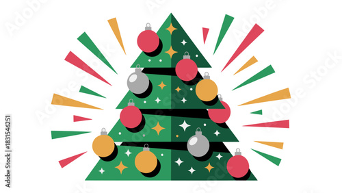 Festive Embellishments: The Christmas tree is adorned with sparkling ornaments and radiant decorations, inviting the warmth of the holiday season.