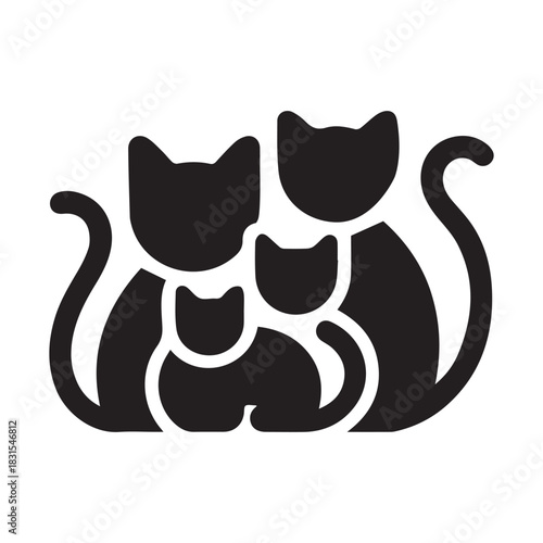 Cute Black Cats Sitting Together Silhouette.