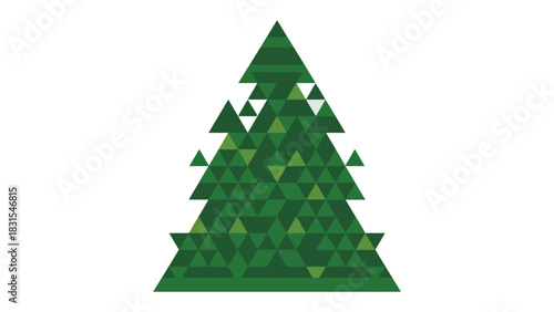 Evergreen in Geometric Form: A stylized evergreen tree with geometric triangle shapes in various shades of green, evokes a sense of modern simplicity and natural charm. 