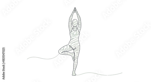 Minimalist Line Art of a Woman Practicing Yoga in a Peaceful Pose with Fine Details and Elegant