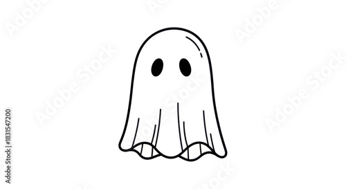 Cute and Simple Cartoon Ghost Illustration with Large Eyes and Jolly Expression for Fun Halloween