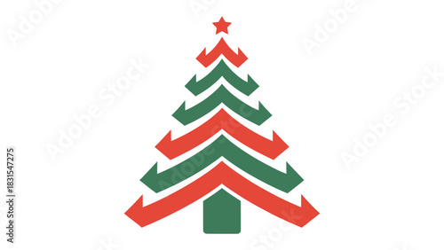 Festive Design: A stylized Christmas tree, the embodiment of holiday cheer, stands adorned with vibrant red and green accents, topped with a shining star.