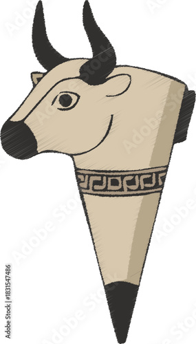 Bull head ceremonial horn