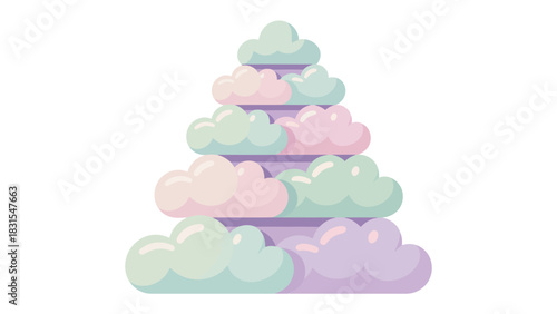 Cloud Mountain: A whimsical illustration of a mountain composed entirely of fluffy clouds, evoking a sense of dreamy tranquility.