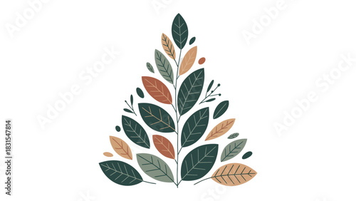 Leafy Christmas Tree: An artistic, abstract rendering of a Christmas tree composed entirely of leaves, showcasing a celebration of natural elements and holiday cheer. 