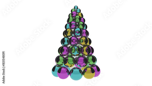 Festive Sphere Tree: A vibrant and modern representation of a festive tree crafted from an array of glossy, colorful spheres, bringing a playful, yet elegant charm to any celebration.
