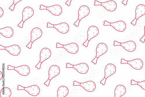 Doodle fried chicken drumsticks seamless pattern. Repeating illustration of meat for background, fabric, and packaging design.
