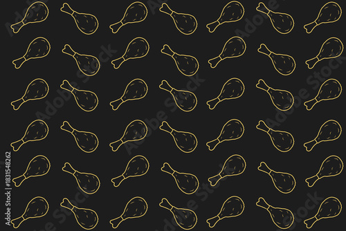 Doodle fried chicken drumsticks seamless pattern. Repeating illustration of meat for background, fabric, and packaging design.