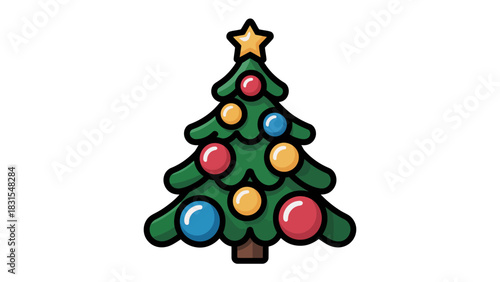 Christmas Tree Illustration: A festive illustration of a Christmas tree adorned with colorful ornaments and a star, capturing the holiday spirit and joy. 