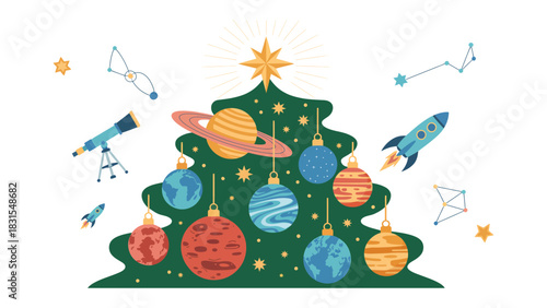 Cosmic Christmas: An imaginative fusion of holiday spirit and celestial wonder, where planets become ornaments and rockets soar among the stars, creating a unique and festive celebration.
