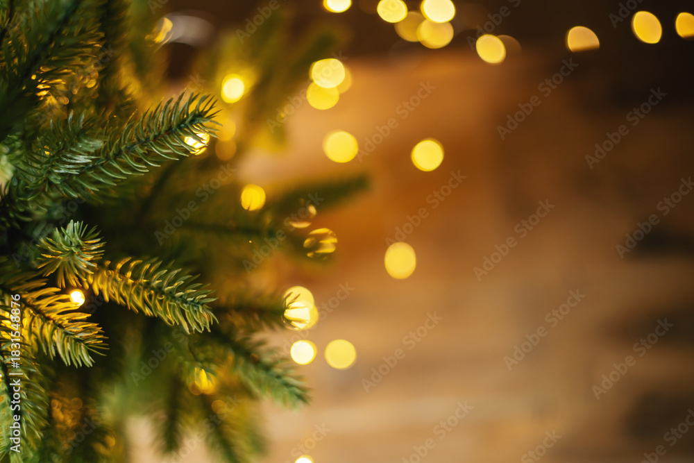 custom made wallpaper toronto digitalFestive golden bokeh among fir branches, warm Christmas background. High quality photo