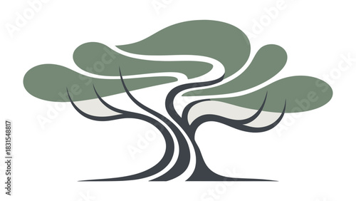 Serene Tree Symbol: A stylized representation of a tree, symbolizing growth and tranquility, with flowing branches and a graceful form against the background.