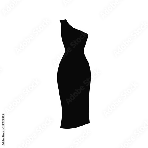 Elegant black one shoulder midi dress