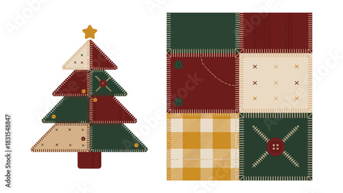 Festive Fabric Christmas Tree and Block: Celebrate the warmth of the season with this charming, handcrafted Christmas tree and corresponding fabric block.