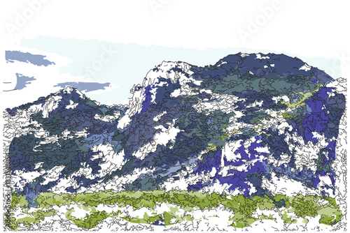  Sketch-style impressionnist painting,Tropical limestone mountains,Digital illustration vector image 